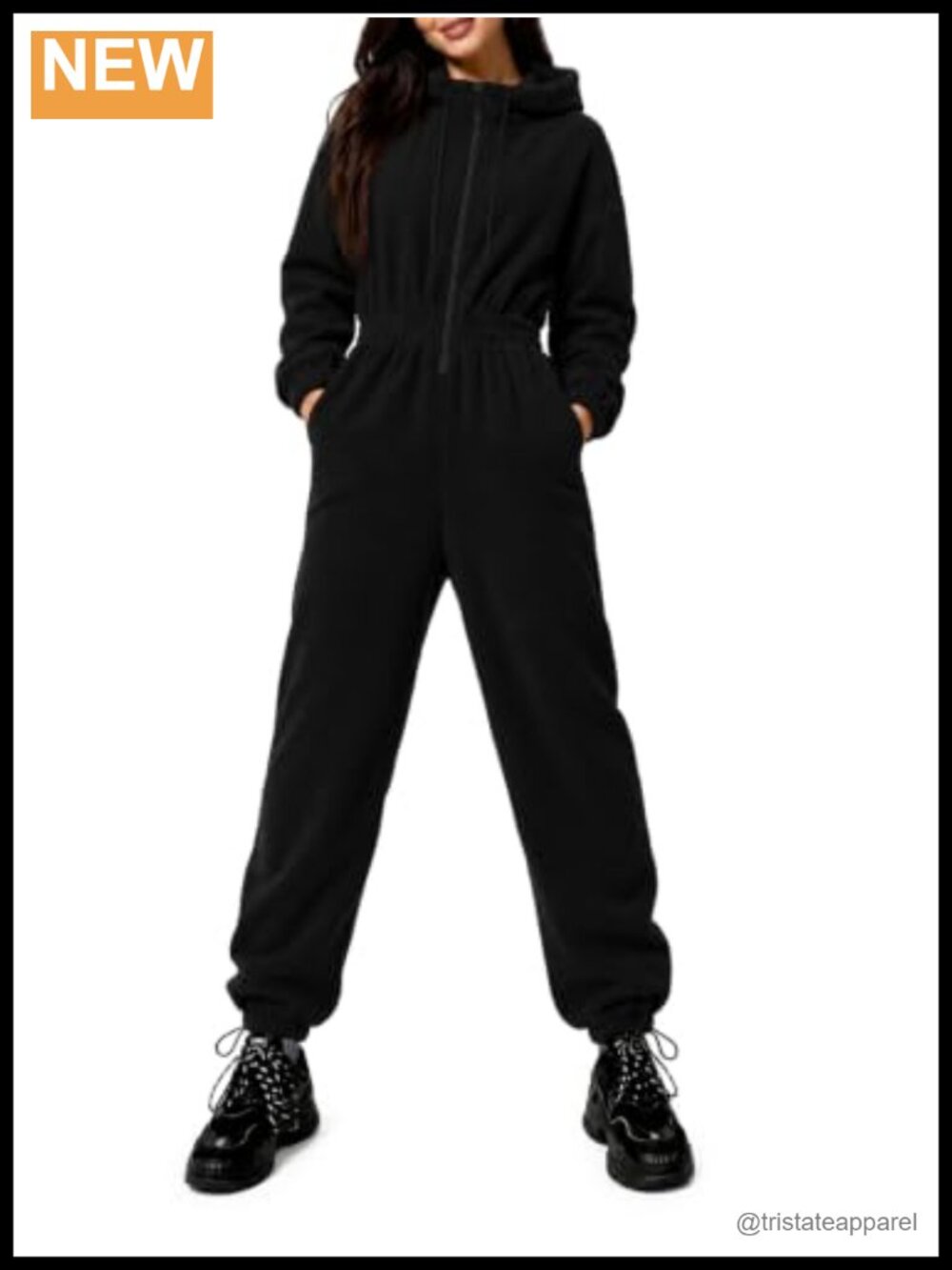 Fleece Onesie Jumpsuit Long Sleeve Zip Up Hooded Relaxed Fit Winter